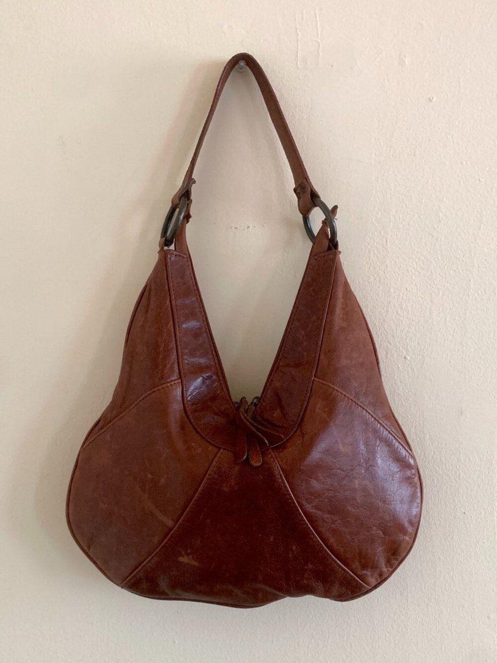 Vintage Bloom Patchwork Leather Purse Brown Shoulder Bag